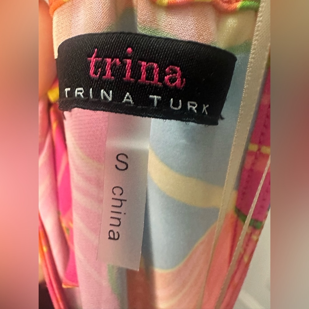 Trina Turk Tropical Floral Maxi Dress Pink Orange Blue Resort Summer Size Small - Picture 5 of 6